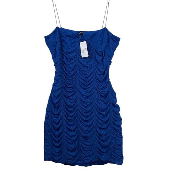 NWT Windsor Vivid Blue Backless Ruched Bodycon Mini Dress Stretch Size Large - Picture 1 of 10
